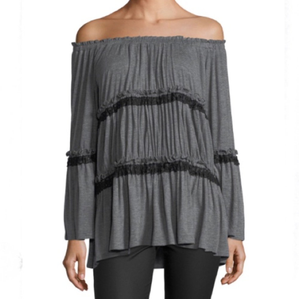 NWT Lumie Neiman Marcus Sz Medium tiered off the shoulder tunic top long sleeve